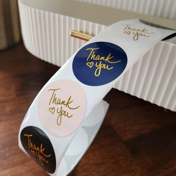 Thank You 💞  Gratitude Stickers Round Blue Black Pink White Gold - Picture 1 of 3